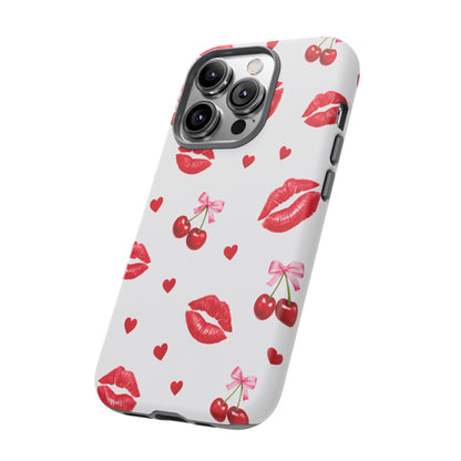 Red Lips & Cherry Phone Case – Y2K Retro Aesthetic Tough Cover