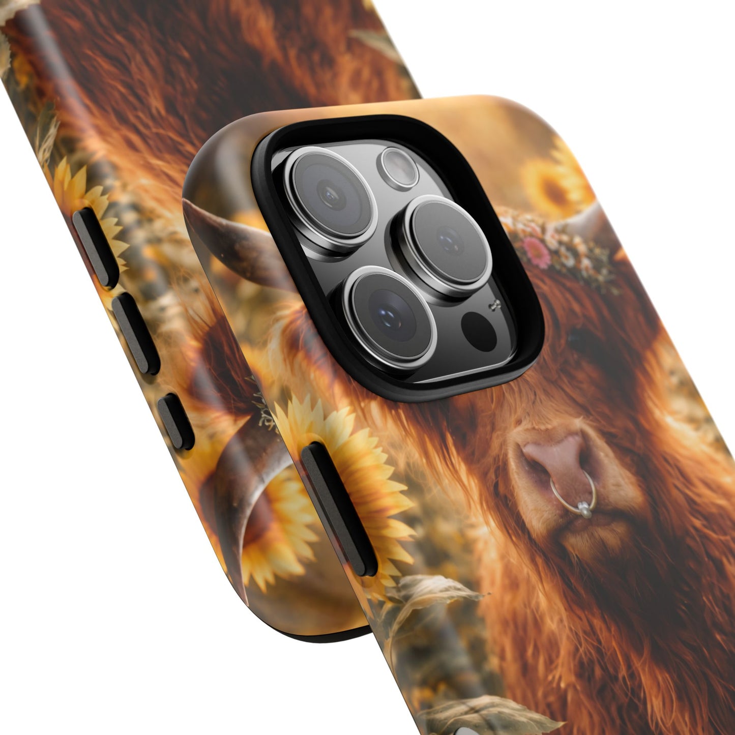 Highland Cow Sunflower Phone Case | Floral Farmhouse iPhone, Samsung Galaxy and Pixel Cover
