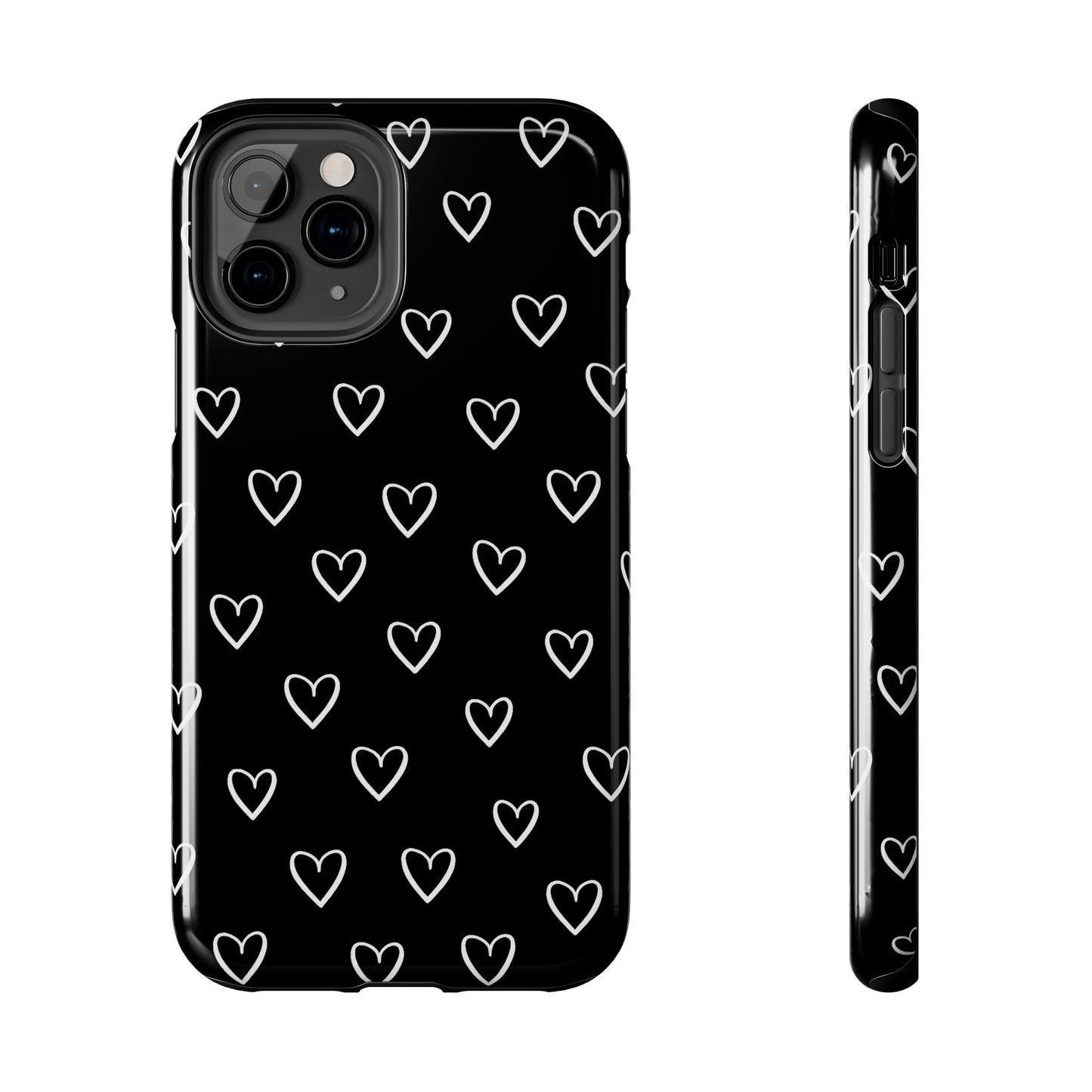 Doodle Heart Phone Case – Minimal Black & White Heart Pattern | Tough Protective Case