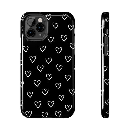 Doodle Heart Phone Case – Minimal Black & White Heart Pattern | Tough Protective Case