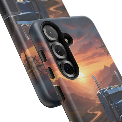 Semi Truck Sunset Phone Case | Trucker Gift | Diesel Truck Highway Road iPhone & Samsung Tough Protective Case