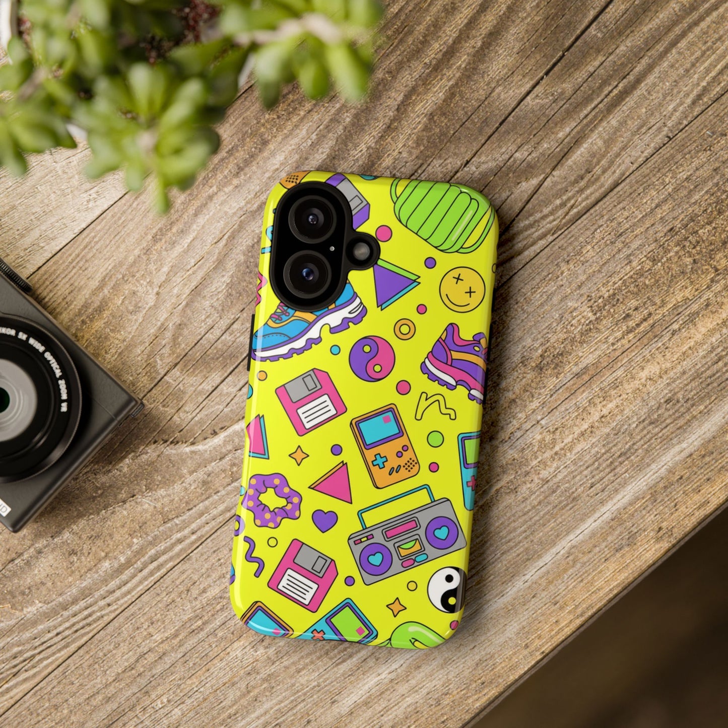 90s Retro Neon Phone Case – Y2K Nostalgia Colorful Icons Tough Protective Case