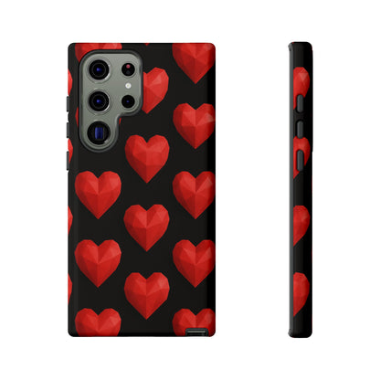 Red Heart Phone Case – Geometric Heart Pattern Tough Case (Black)
