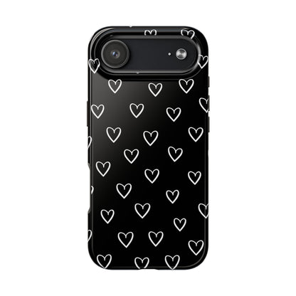 Doodle Heart Phone Case – Minimal Black & White Heart Pattern | Tough Protective Case