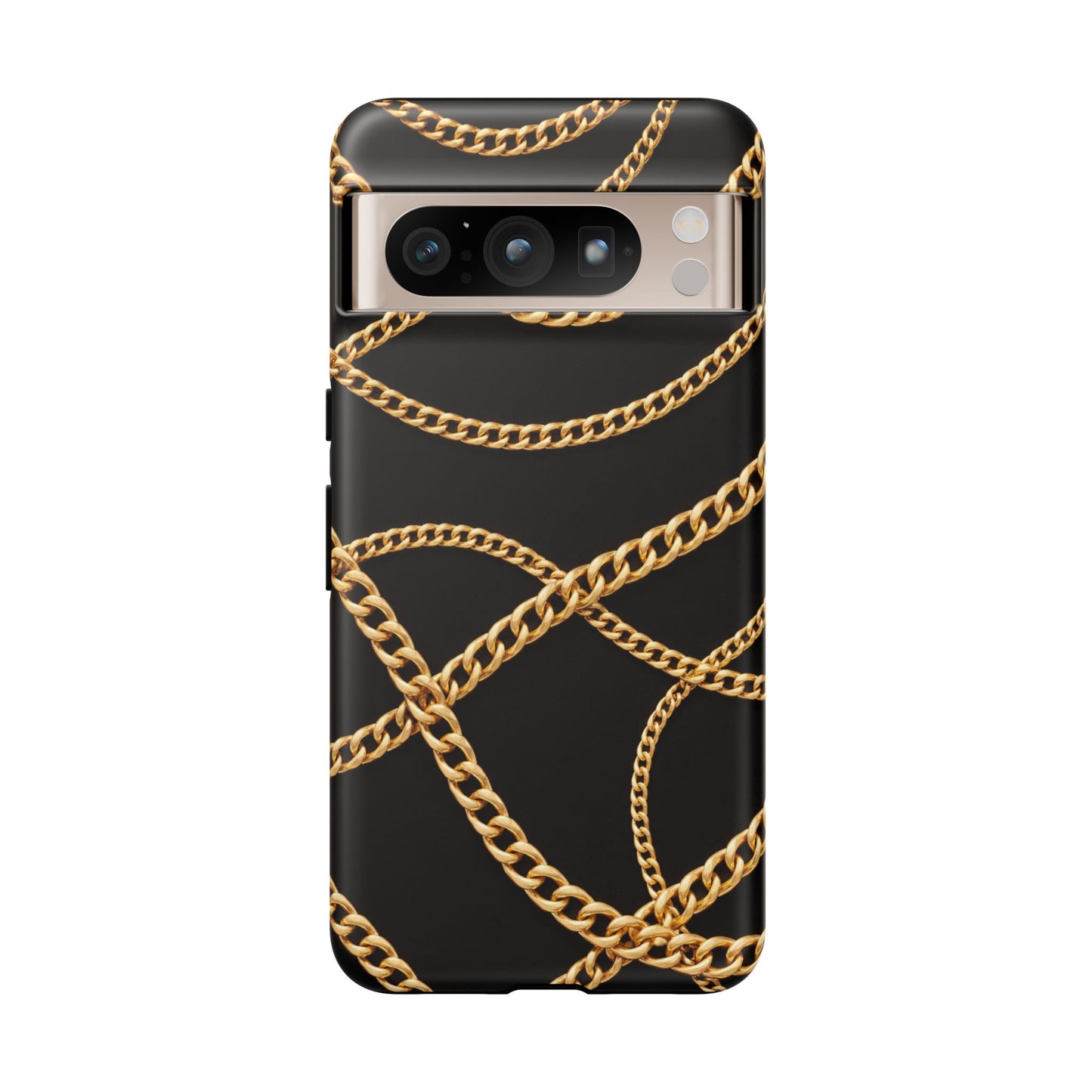 Luxury Gold Chain Phone Case – Black Designer Style Tough Protective Cover for Iphone, Samsung Galaxy and Pixel