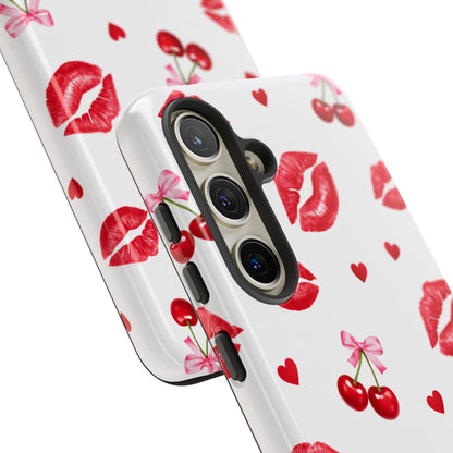 Red Lips & Cherry Phone Case – Y2K Retro Aesthetic Tough Cover