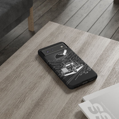 Trucker Highway Phone Case | Eagle & Mountain Line Art | Black Western Tough Case