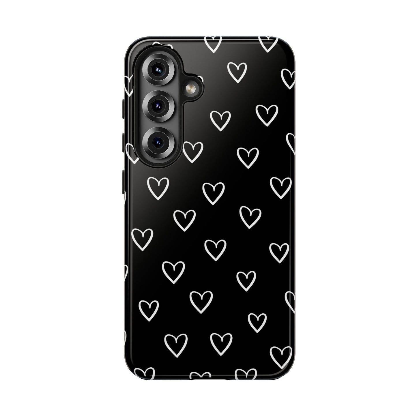 Doodle Heart Phone Case – Minimal Black & White Heart Pattern | Tough Protective Case