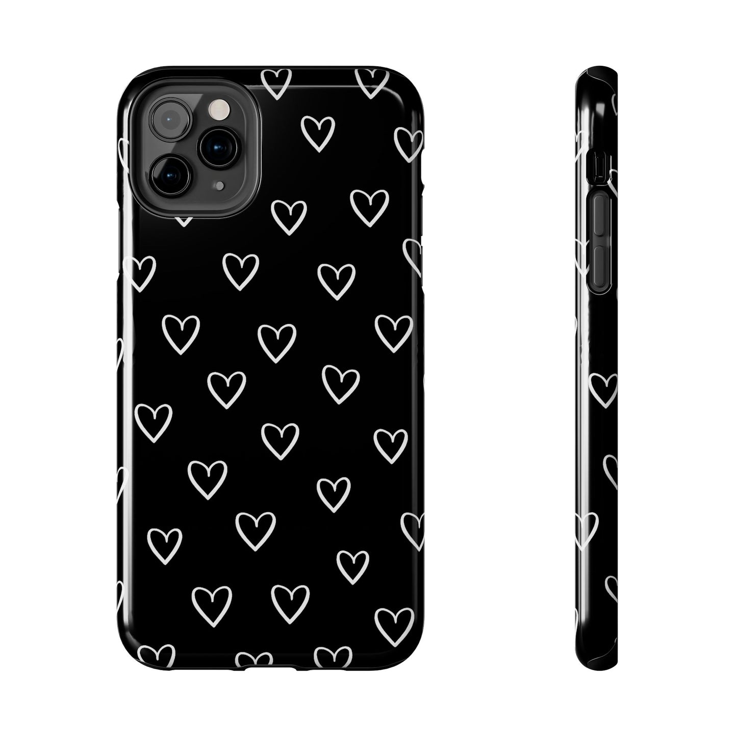 Doodle Heart Phone Case – Minimal Black & White Heart Pattern | Tough Protective Case