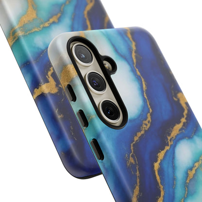 Blue & Gold Marble Phone Case – Luxury Resin Art Tough Case (iPhone, Samsung, Pixel)
