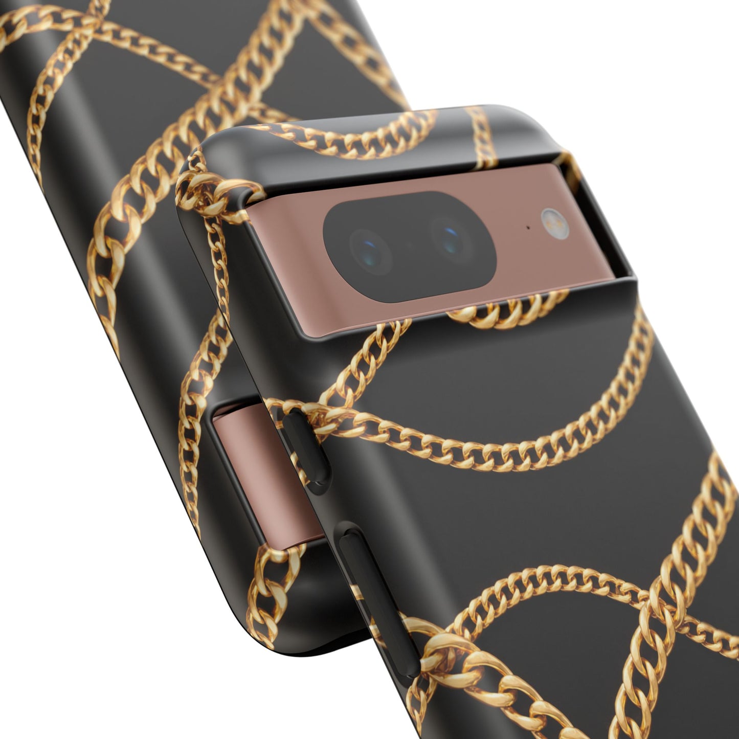 Luxury Gold Chain Phone Case – Black Designer Style Tough Protective Cover for Iphone, Samsung Galaxy and Pixel