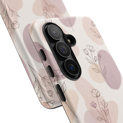 Blush Floral Phone Case Neutral Botanical Watercolor Tough Cover