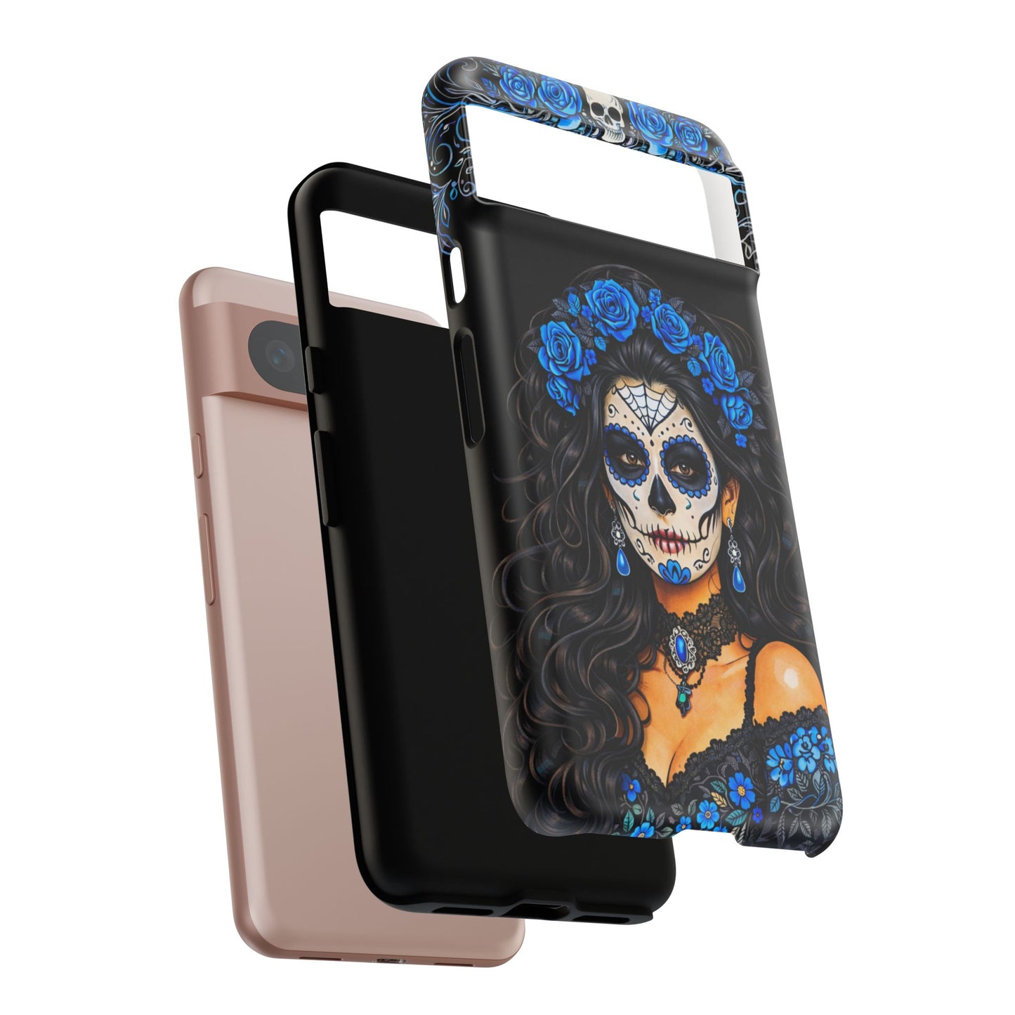 Blue Sugar Skull Woman Phone Case – Day of the Dead Aesthetic Tough Cover