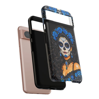 Blue Sugar Skull Woman Phone Case – Day of the Dead Aesthetic Tough Cover