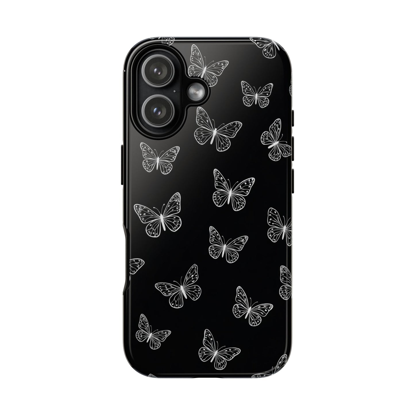 White Butterfly Pattern Phone Case – Dark Aesthetic Monochrome Tough Cover