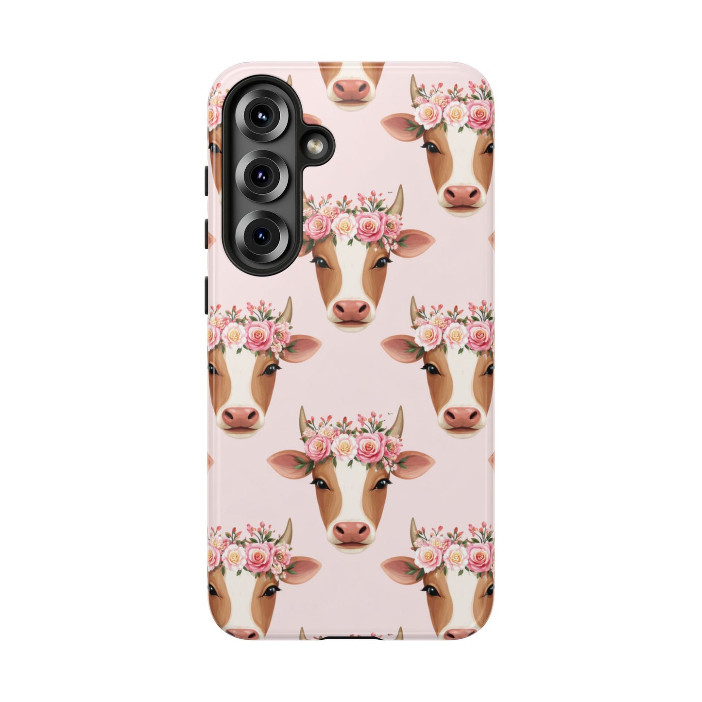 Floral Cow Phone Case – Cute Pink Cow Print Tough Protective Case for Iphone, Samsung Galaxy and Pixel
