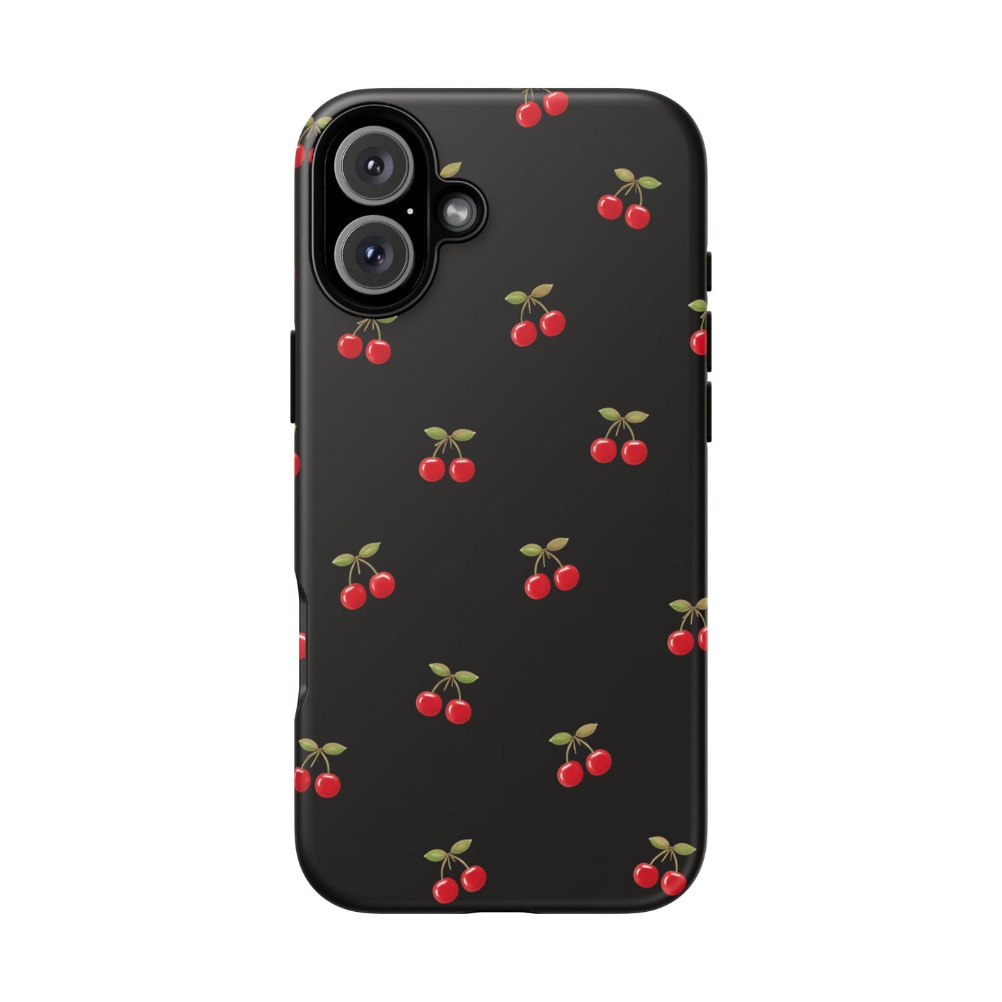Cherry Pattern Phone Case — Slim Black Protective iPhone Case with Red Cherries for Iphone, Samsung Galaxy and Pixel