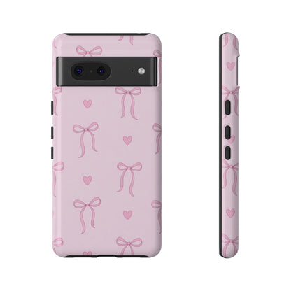 Pink Bow Heart Aesthetic Phone Case – Coquette Cute Tough Cover