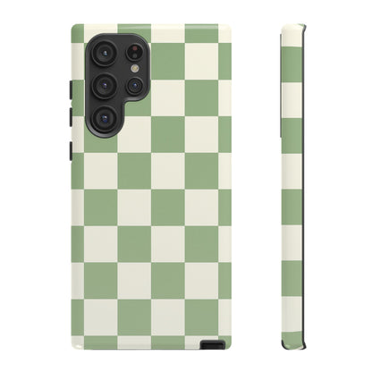 Sage Green Checkerboard Phone Case | Minimal Aesthetic Tough Case