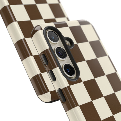 Mocha Checkerboard Phone Case | Neutral Aesthetic Tough Case