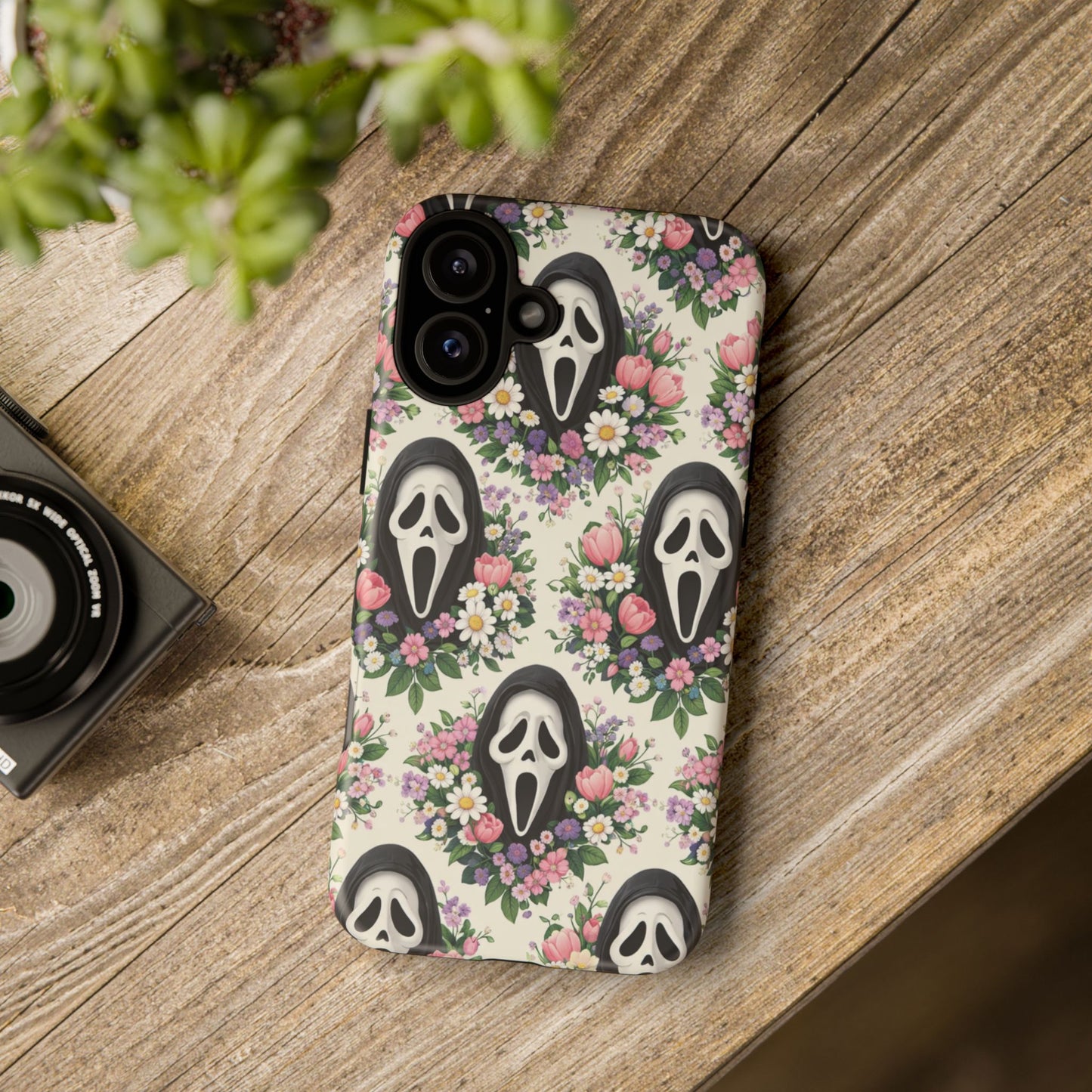 Floral Ghost Face Aesthetic Phone Case – Cute Spooky Tough Cover