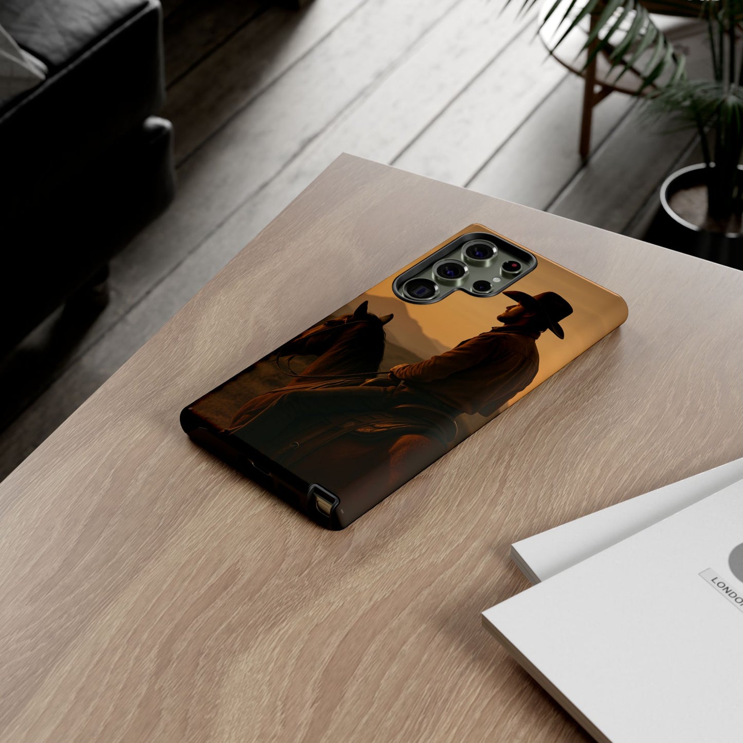 Western Cowboy Sunset Phone Case | Horse Rider Desert Aesthetic Tough Protective Case