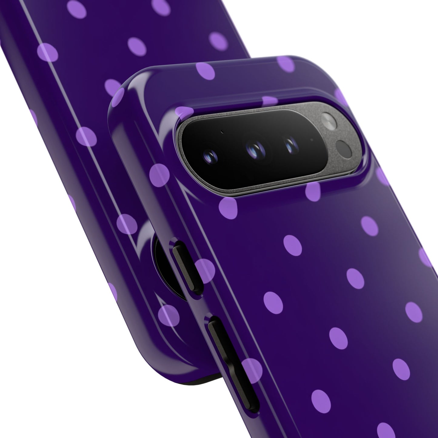 Purple Polka Dot Tough Phone Case – Cute Stylish Durable Protective Cover for Iphone, Samsung Galaxy and Pixel