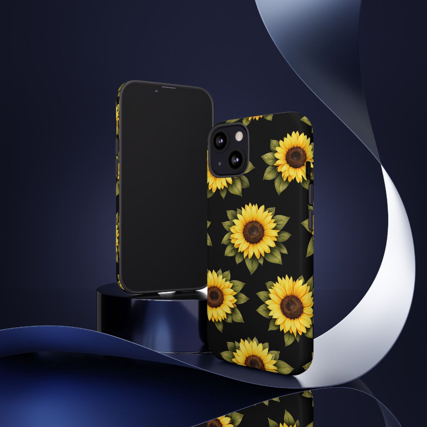 Sunflower Floral Tough Phone Case – Black Background Protective Cover for Iphone, Samsung Galaxy and Pixel