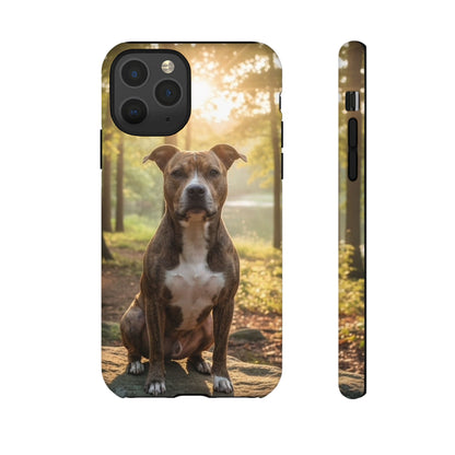 Pitbull Portrait Phone Case | Dog Lover Tough Case, Sunset Forest