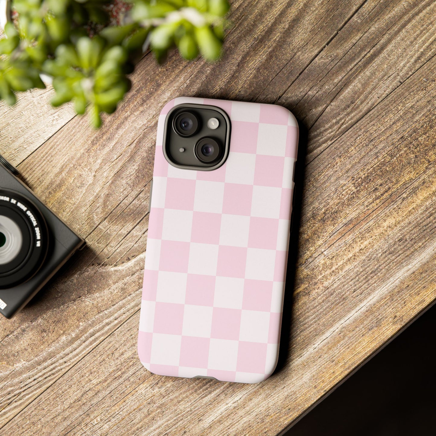 Pink Checkerboard Phone Case | Aesthetic Tough Protective Case