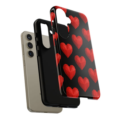 Red Heart Phone Case – Geometric Heart Pattern Tough Case (Black)