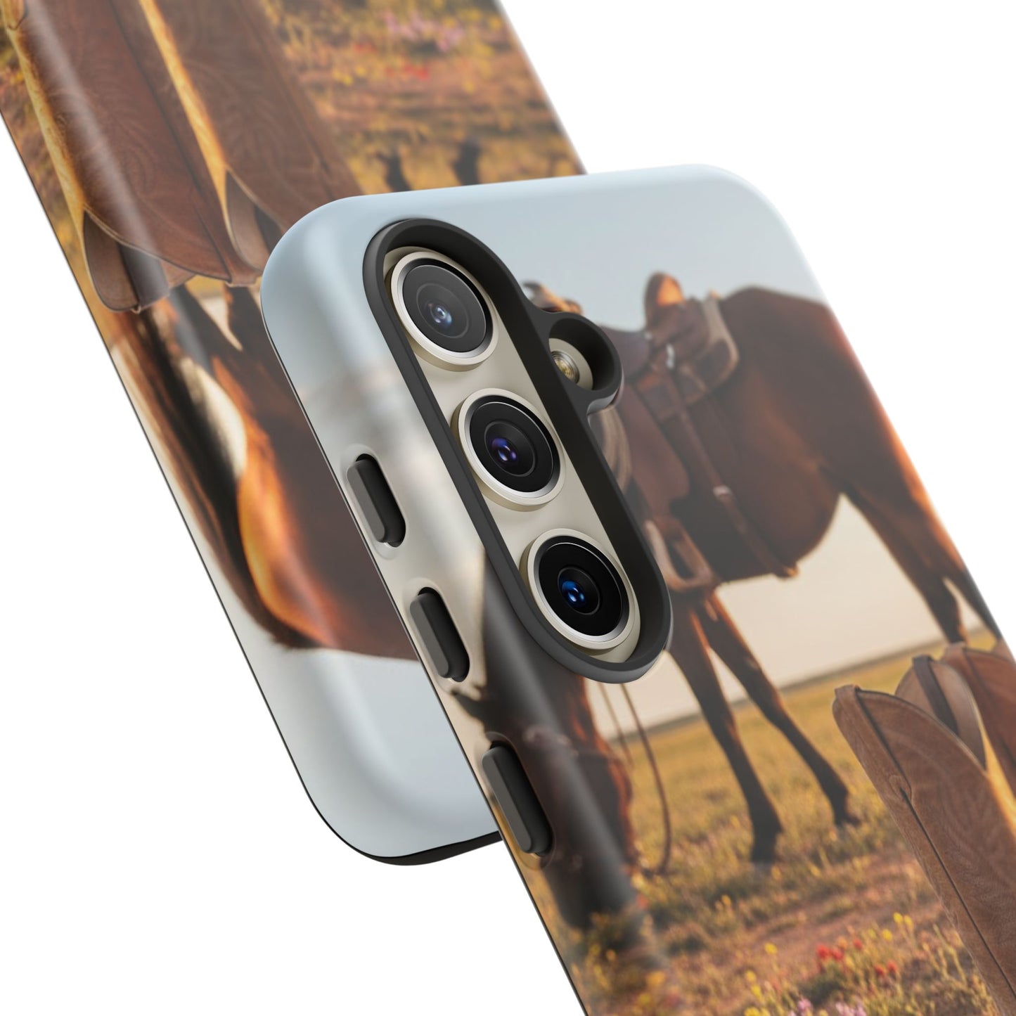 Western Cowboy Boots Phone Case – Rustic Horse Sunset Tough Case (iPhone, Samsung, Pixel)