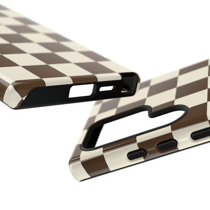 Mocha Checkerboard Phone Case | Neutral Aesthetic Checkered iPhone & Samsung Tough Case
