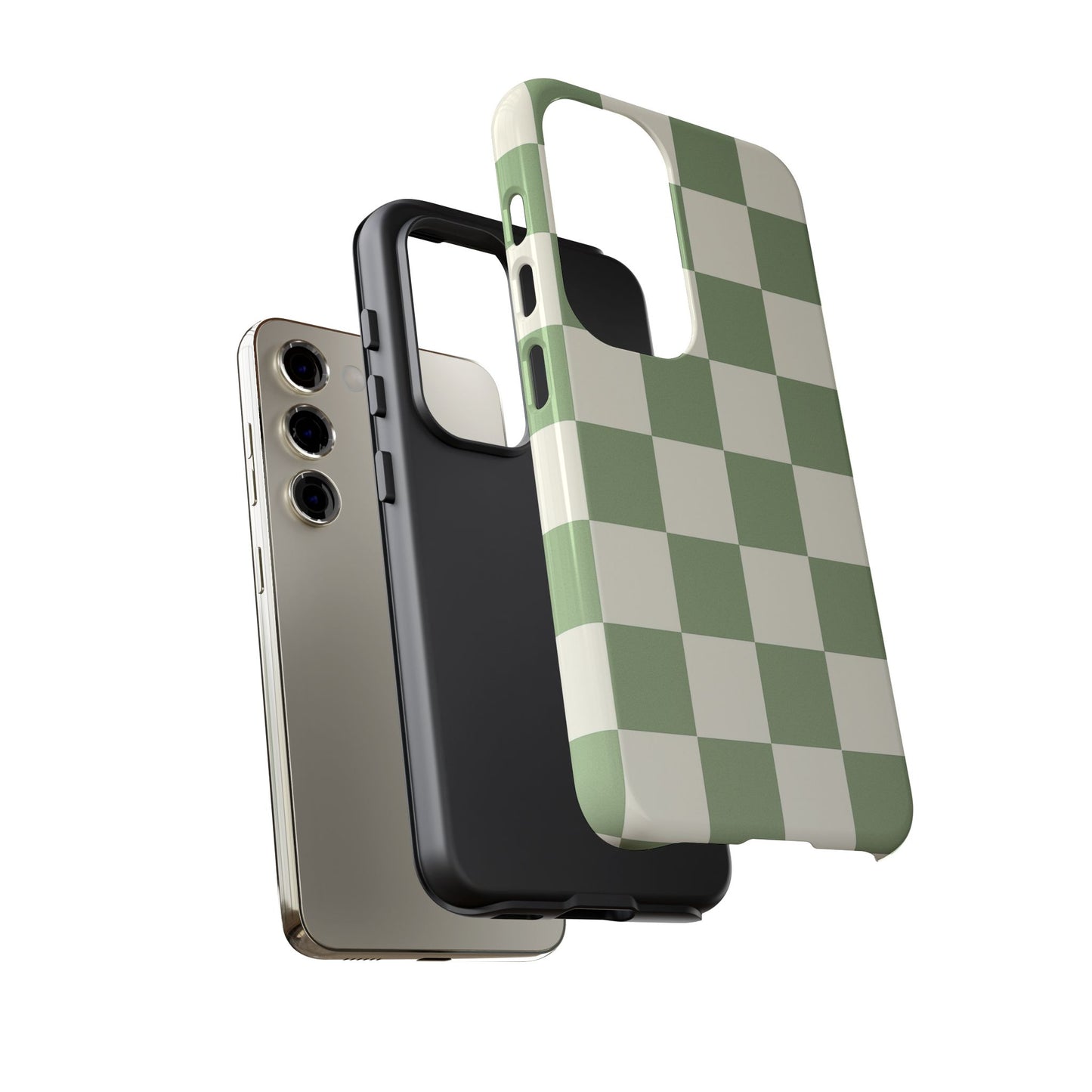 Sage Green Checkerboard Phone Case | Minimal Aesthetic Checkered iPhone & Samsung Tough Case