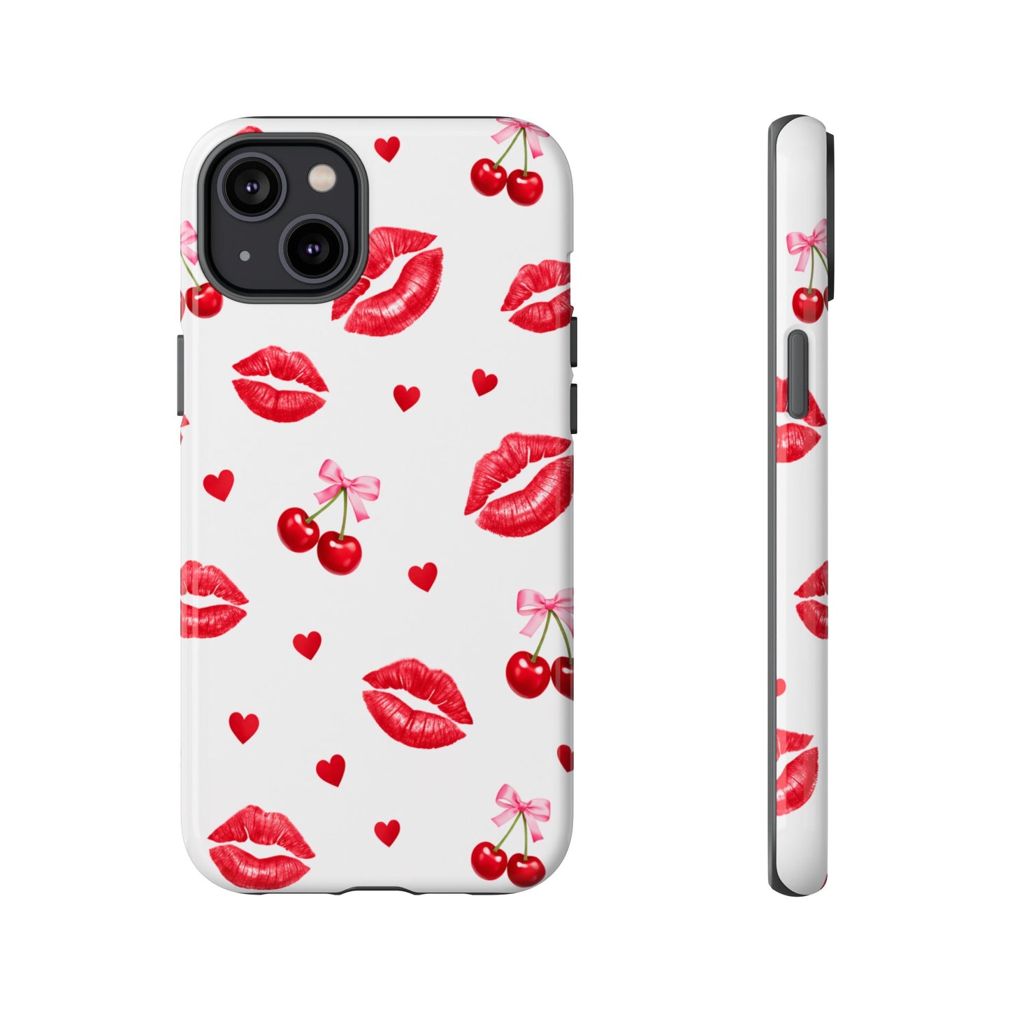 Red Lips & Cherry Phone Case – Y2K Retro Aesthetic Tough Cover
