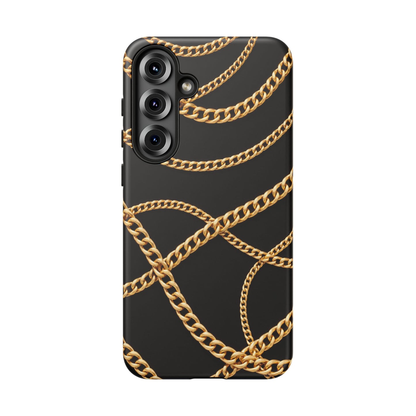 Luxury Gold Chain Phone Case – Black Designer Style Tough Protective Cover for Iphone, Samsung Galaxy and Pixel