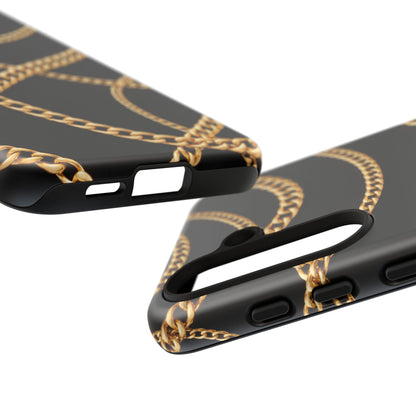 Luxury Gold Chain Phone Case – Black Designer Style Tough Protective Cover for Iphone, Samsung Galaxy and Pixel