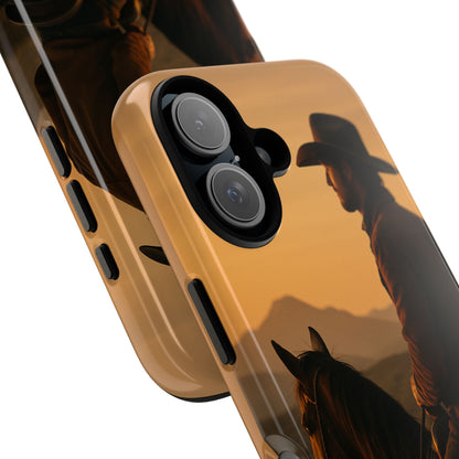 Western Cowboy Sunset Phone Case | Horse Rider Desert Aesthetic Tough Protective Case