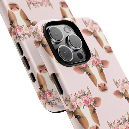Floral Cow Phone Case – Cute Pink Cow Print Tough Protective Case for Iphone, Samsung Galaxy and Pixel