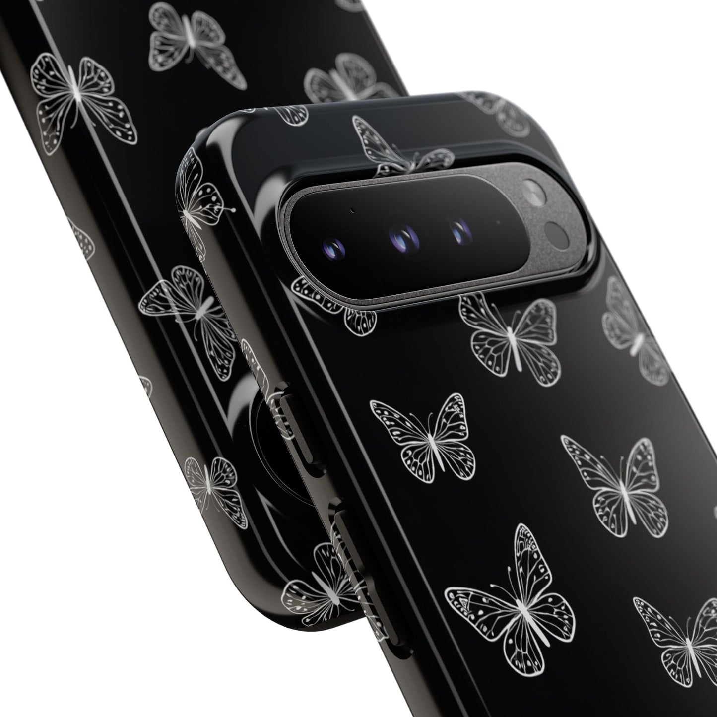 White Butterfly Pattern Phone Case – Dark Aesthetic Monochrome Tough Cover