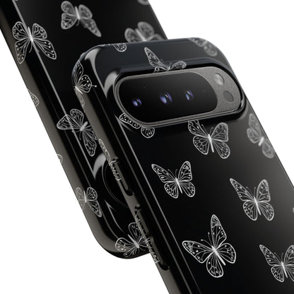 White Butterfly Pattern Phone Case – Dark Aesthetic Monochrome Tough Cover