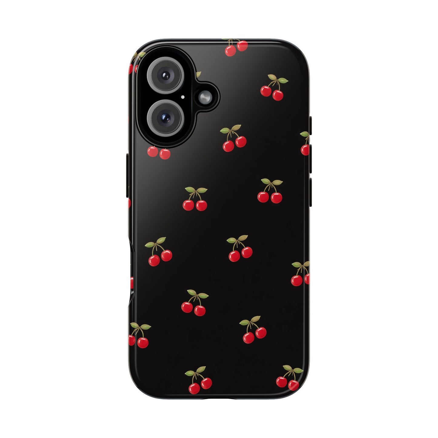 Cherry Pattern Phone Case — Slim Black Protective iPhone Case with Red Cherries for Iphone, Samsung Galaxy and Pixel