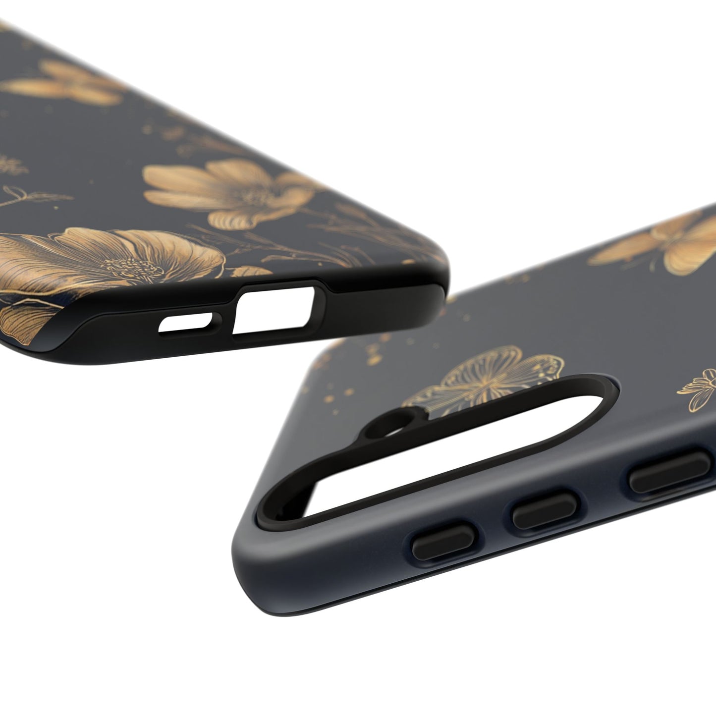 Gold Floral Butterfly Phone Case, Dark Aesthetic Botanical, Elegant Black Luxury iPhone Samsung Cover