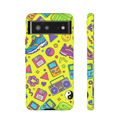 90s Retro Neon Phone Case – Y2K Nostalgia Colorful Icons Tough Protective Case
