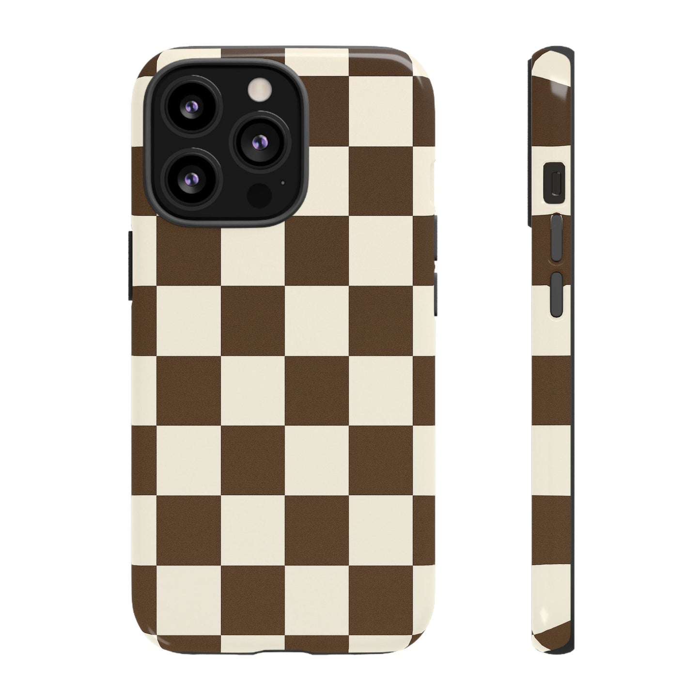 Mocha Checkerboard Phone Case | Neutral Aesthetic Tough Case