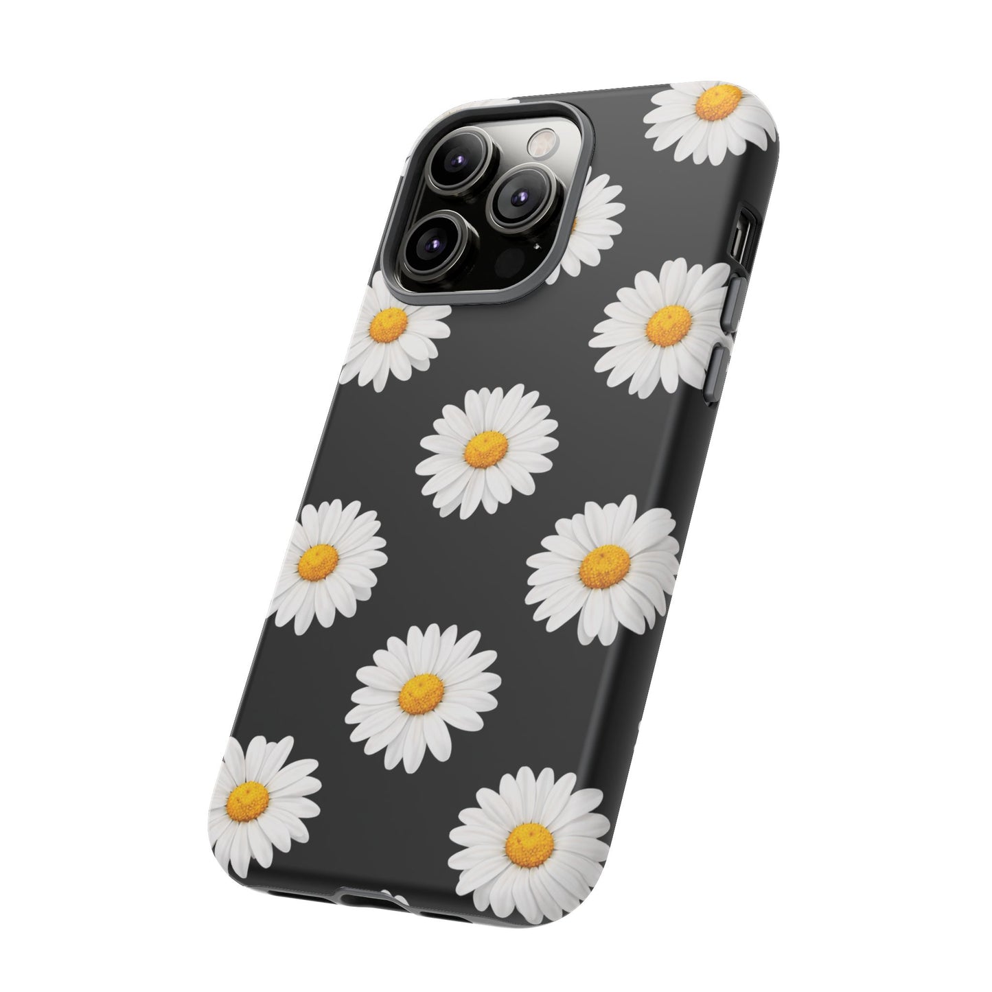 Black Daisy Floral Tough Phone Case – Cute Protective Cover for Iphone, Samsung Galaxy and Pixel