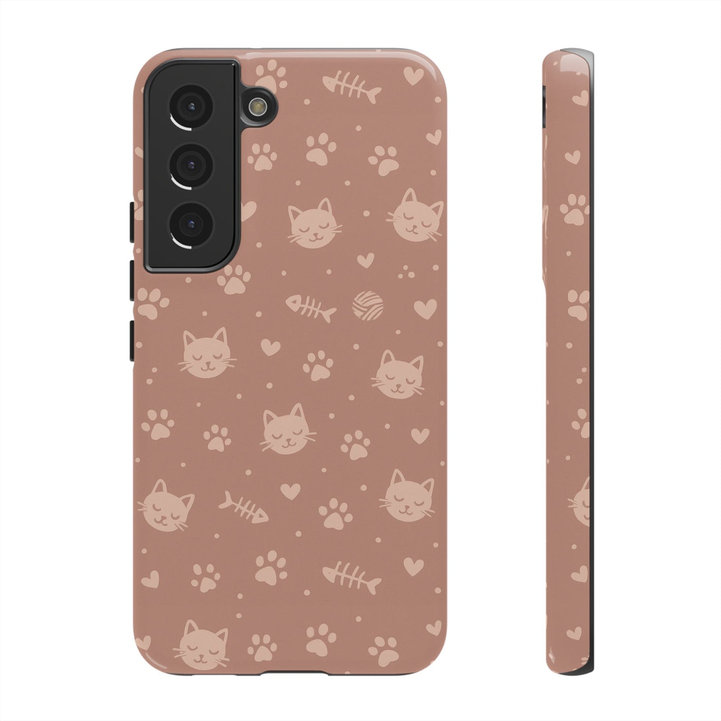 Cute Cat Pattern Phone Case | Paw Prints, Fishbone & Yarn Design Tough Case