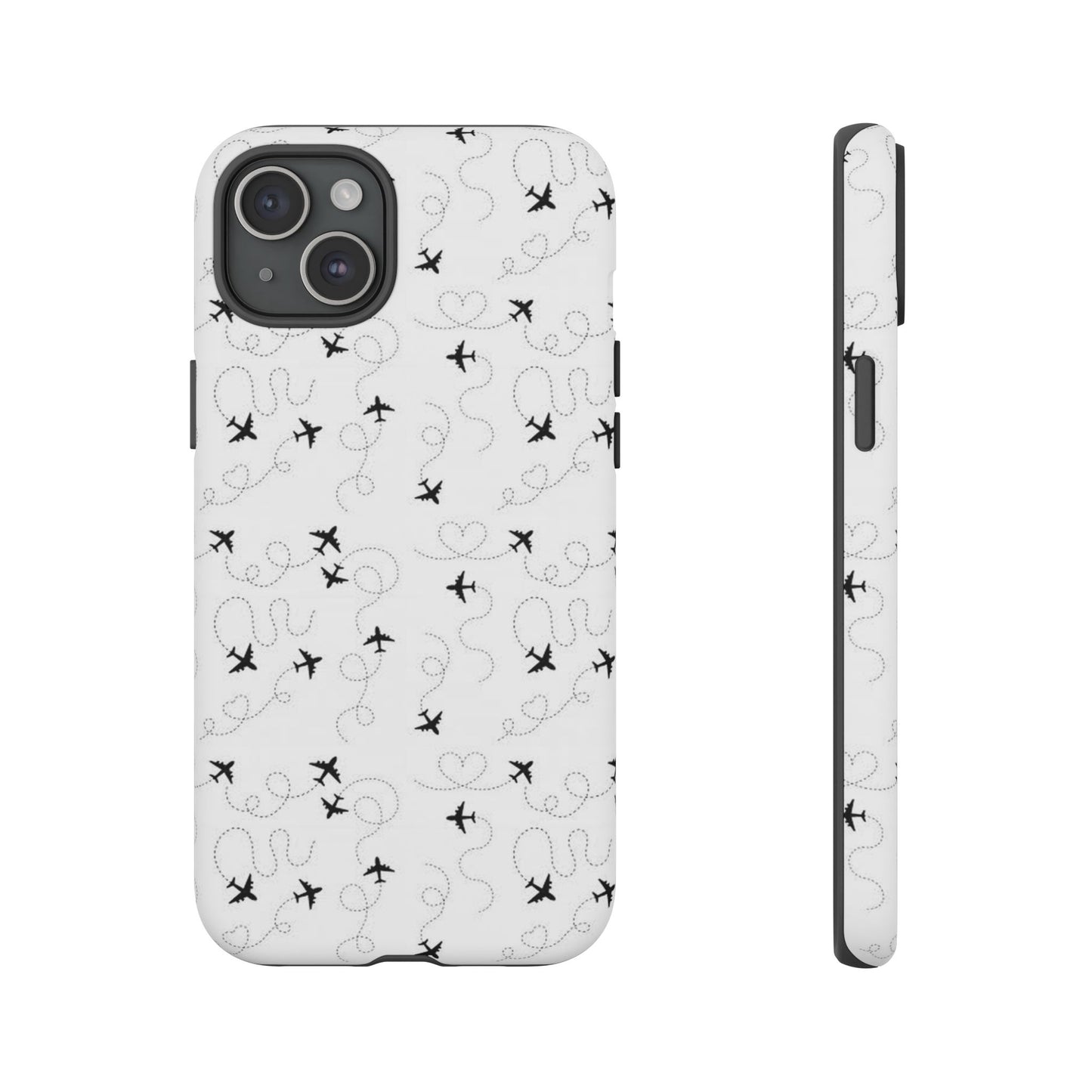 Minimal Paper Airplane Pattern Phone Case – Black White Aesthetic Tough Cover