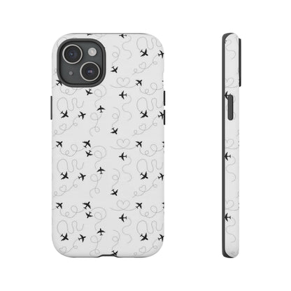 Minimal Paper Airplane Pattern Phone Case – Black White Aesthetic Tough Cover