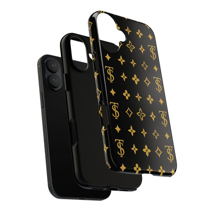 Gold Monogram Pattern Tough Phone Case | Black & Gold Luxury Design for Iphone, Samsung Galaxy and Pixel